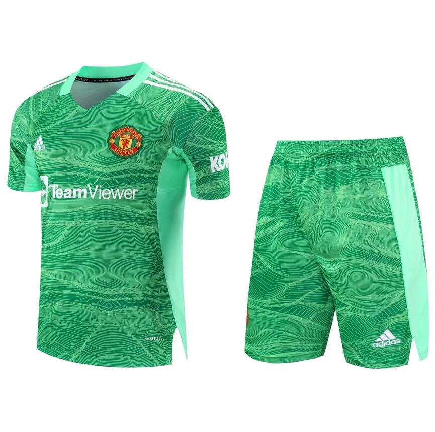 2021/22 Manchester United Dark Green Goalkeeper Soccer Kits Shirt with Shorts